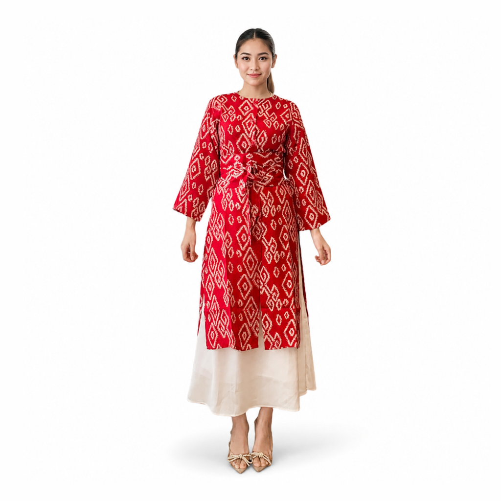 Tunik Selly Long Sleeve-Seri Merah Putih [HANYA TUNIK]