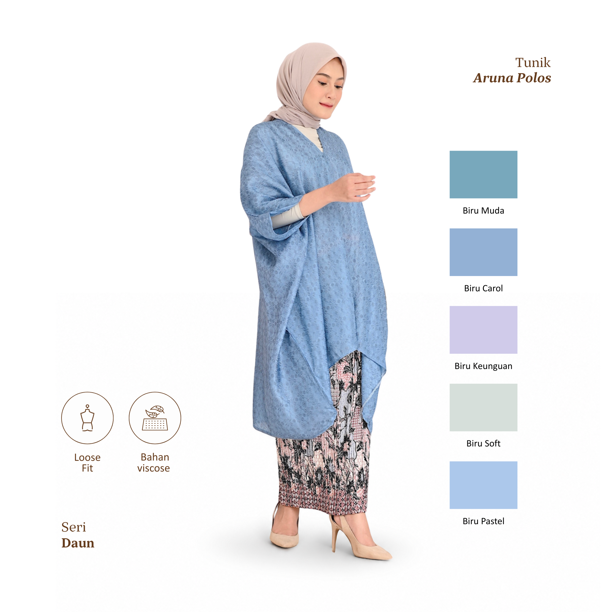 Tunik Aruna Polos-Seri Ocean [Hanya Atasan]