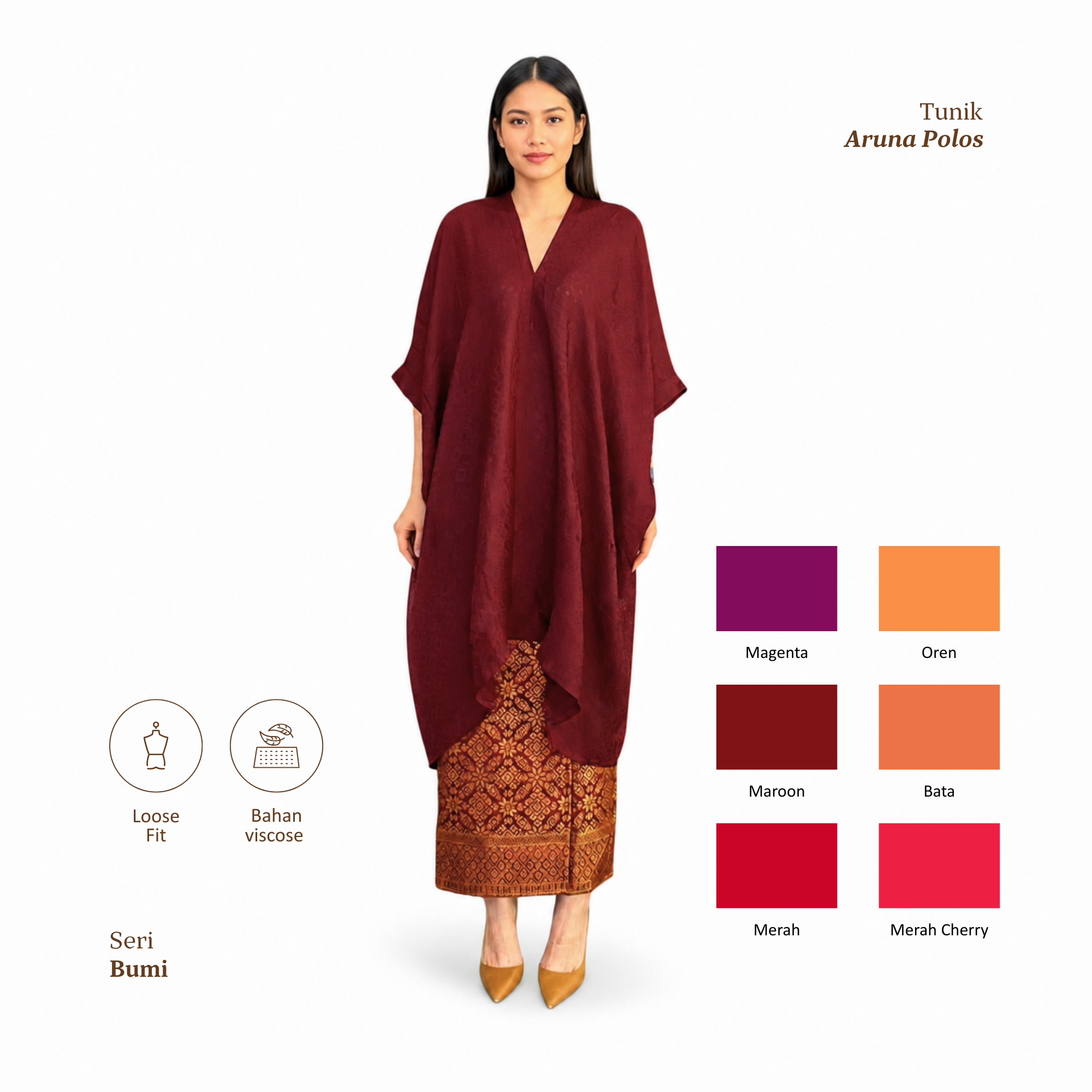 Tunik Aruna Polos-Seri Lava [Hanya Atasan]