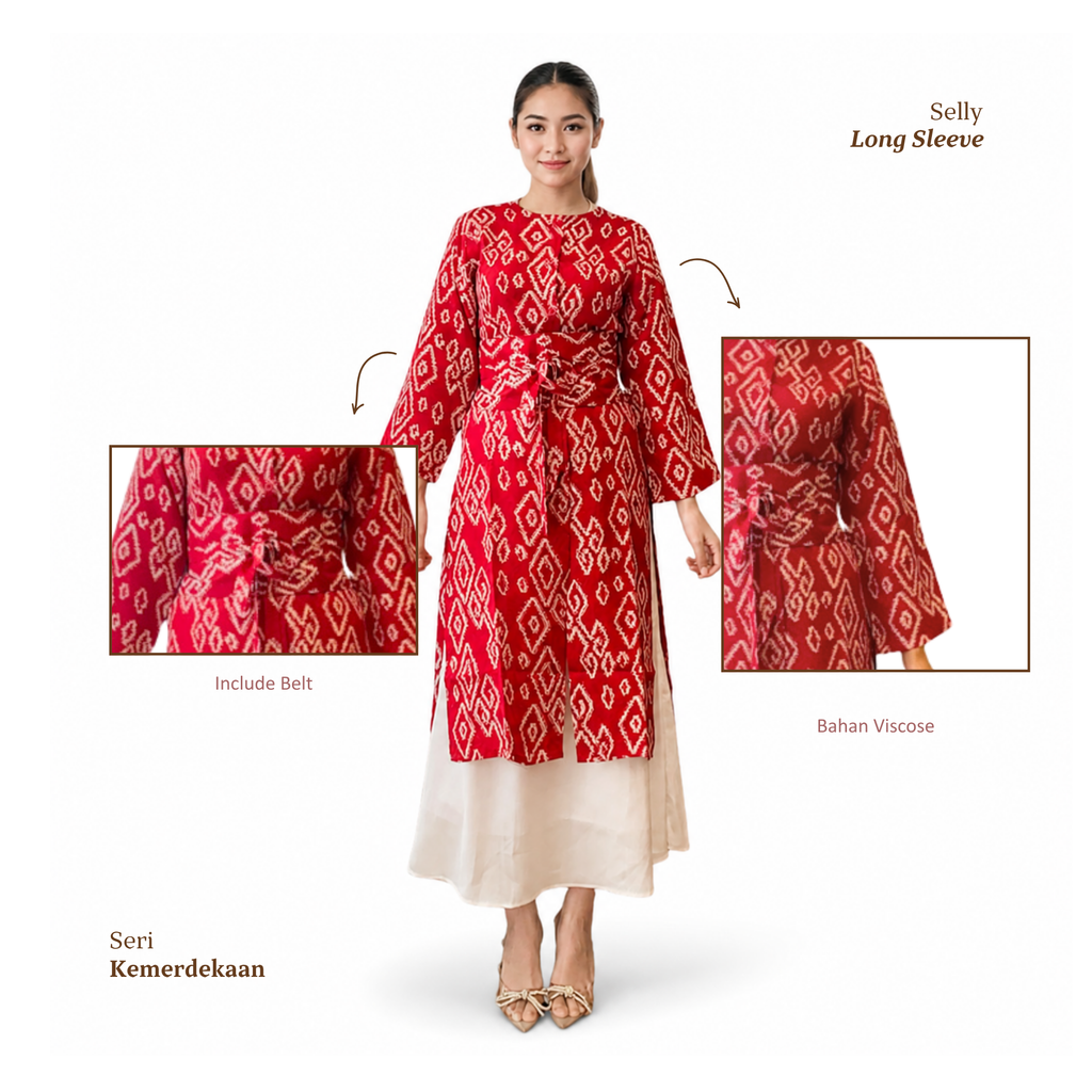 Tunik Selly Long Sleeve-Seri Merah Putih [HANYA TUNIK]