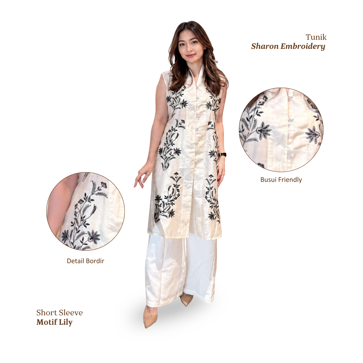 Tunik Sharon Embroidery Short Sleeve-Seri Lily [HANYA TUNIK]