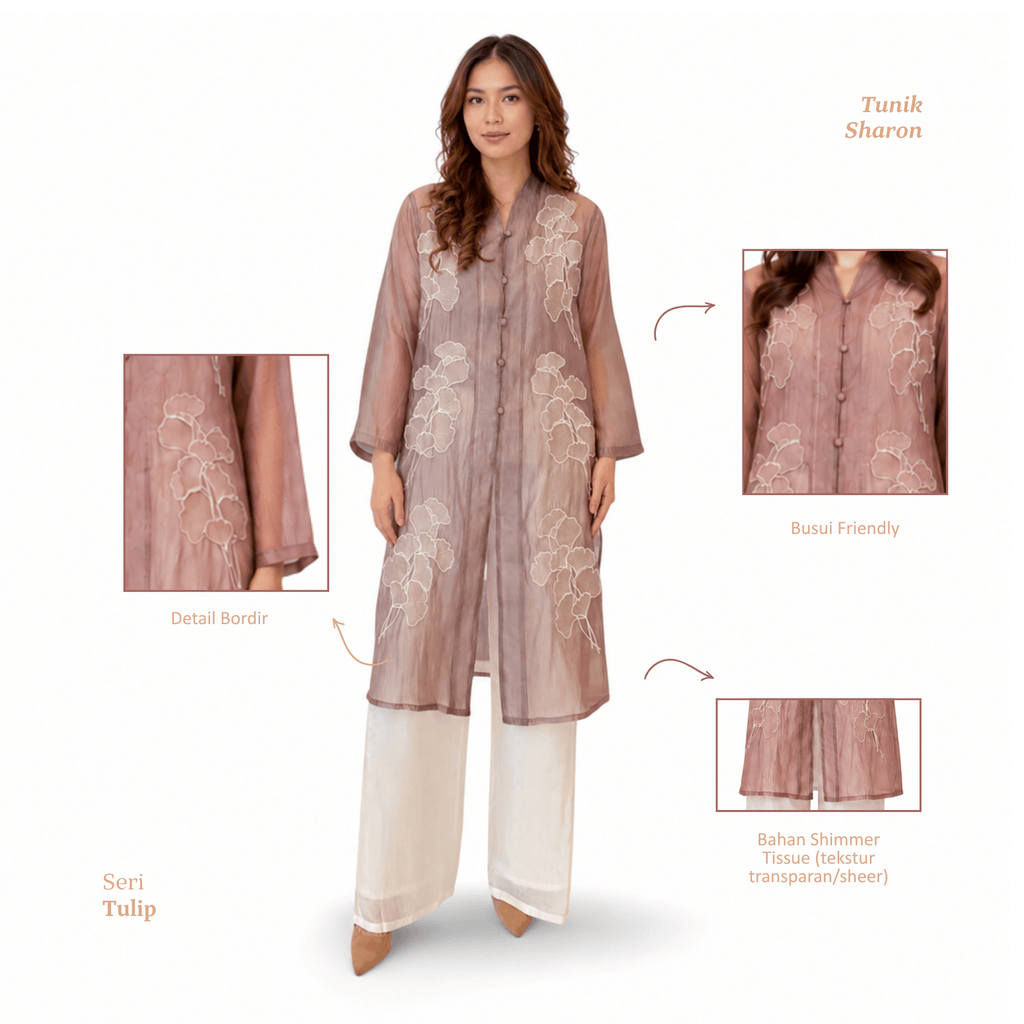 Tunik Sharon Embroidery Long Sleeve-Seri Tulip [HANYA TUNIK]