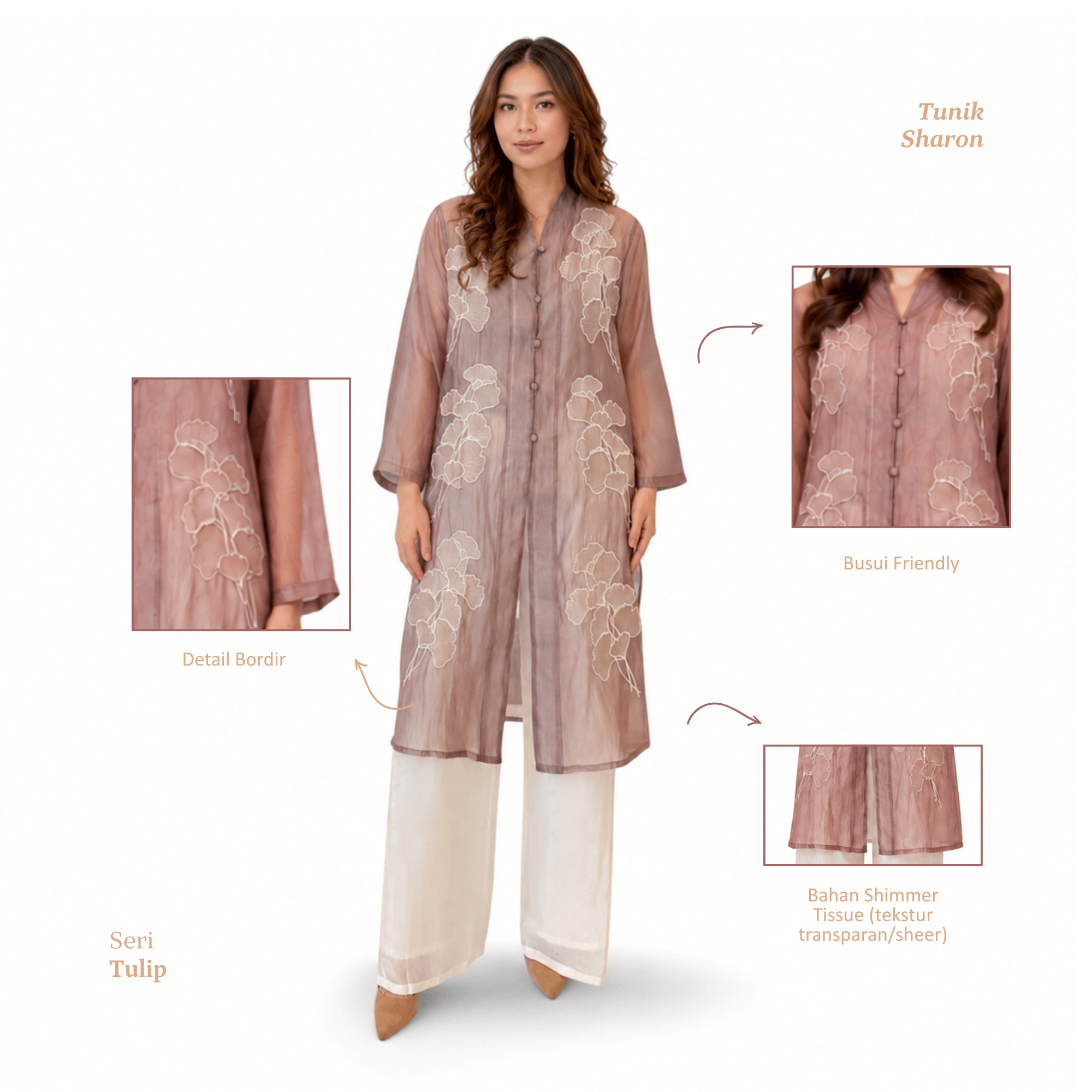 Tunik Sharon Embroidery Long Sleeve-Seri Tulip [HANYA TUNIK]