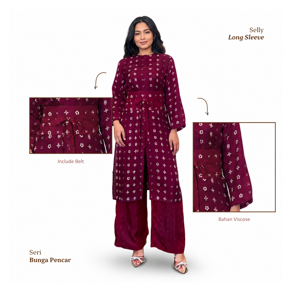 Tunik Selly Long Sleeve-Seri Bunga Pencar [HANYA TUNIK]