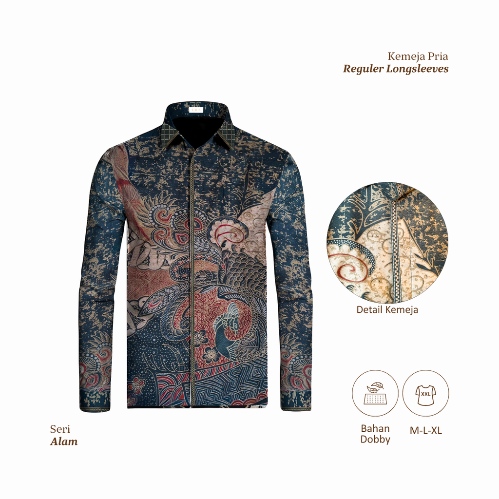 Kemeja Batik Pria Long Sleeve Premium-Regular Fit-Seri Alam