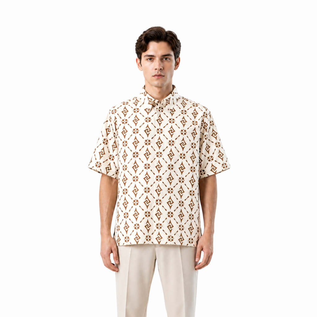 Kemeja Batik Pria Short Sleeve-Regular Fit-Motif Geometric