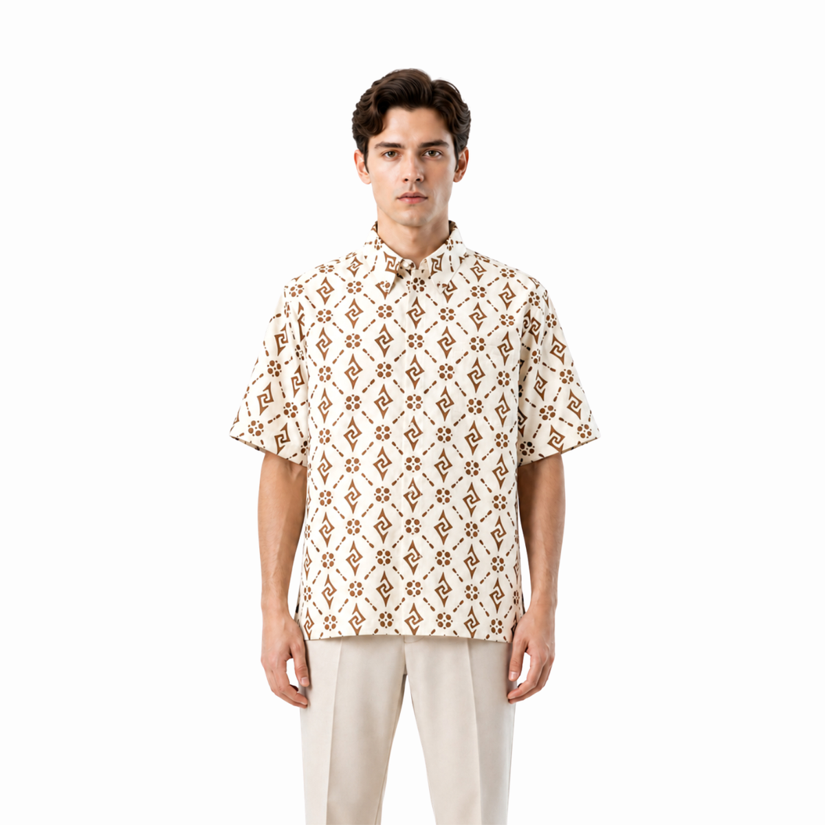 Kemeja Batik Pria Short Sleeve-Regular Fit-Motif Geometric