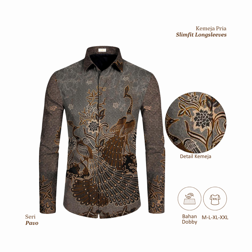 Kemeja Batik Pria Long Sleeve-Slim Fit-Seri Pavo