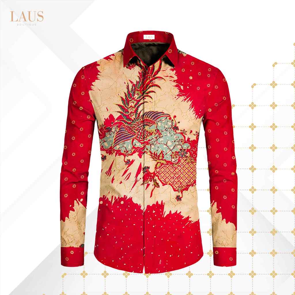 Men's Batik Shirt Long Sleeve-Slim Fit-Peacock Series