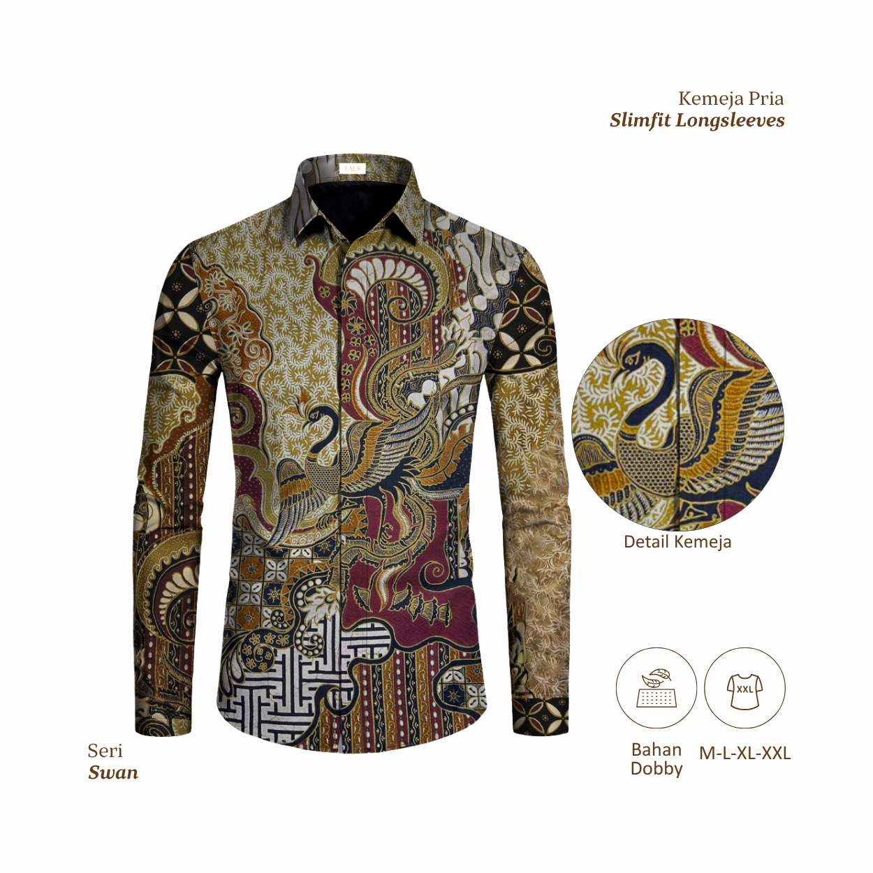 Kemeja Batik Pria Long Sleeve-Slim Fit-Seri Swan